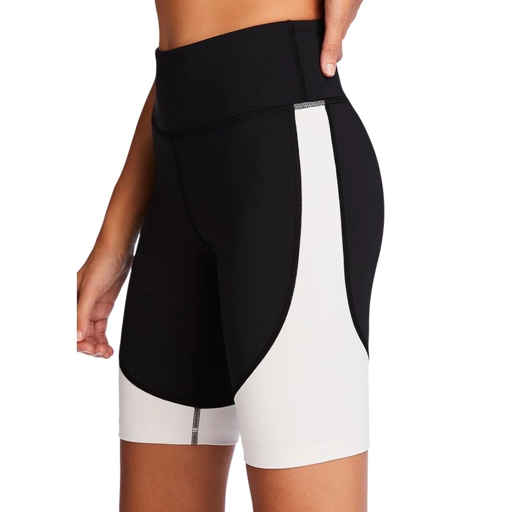 ALALA Black White Colorblock Biker Shorts Athletic Workout Leggings Women‎ L